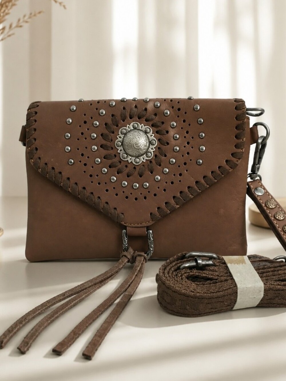 Montana West Genuine Leather Longhorn Collection Crossbody/Wristlet New
